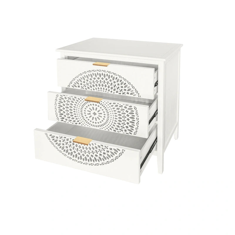 3 Drawer Cabinet with Hollow-Carved