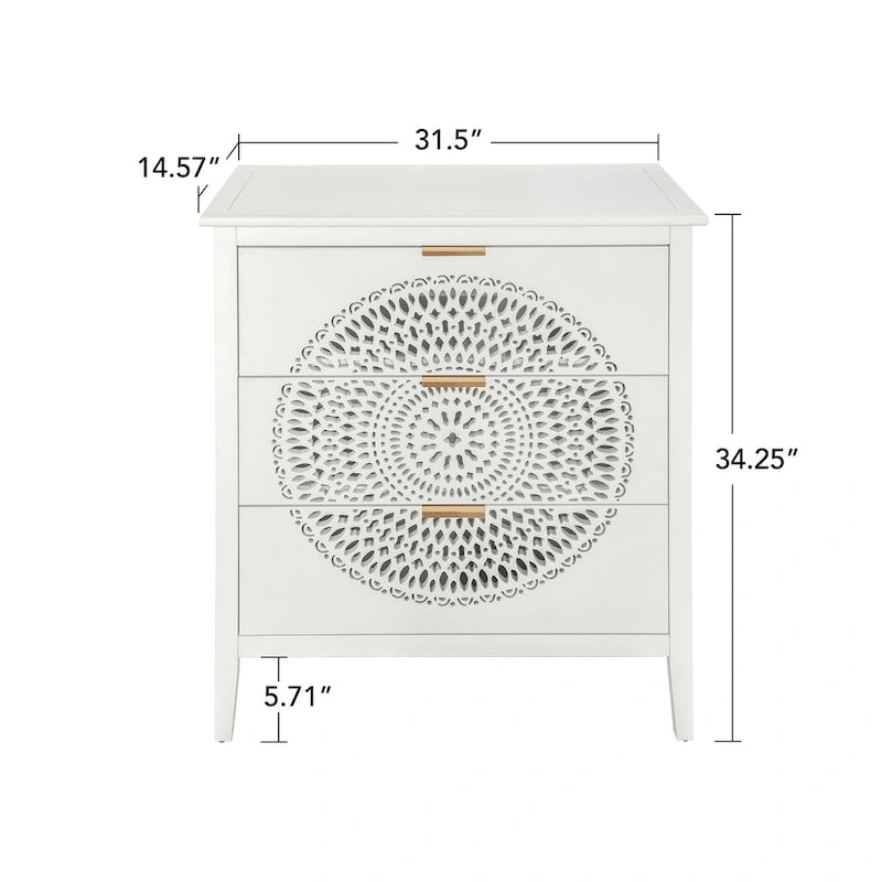 3 Drawer Cabinet with Hollow-Carved