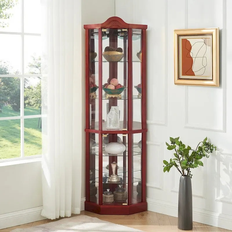 Wine Cabinet with Adjustable Glass Shelves Carved Decoration