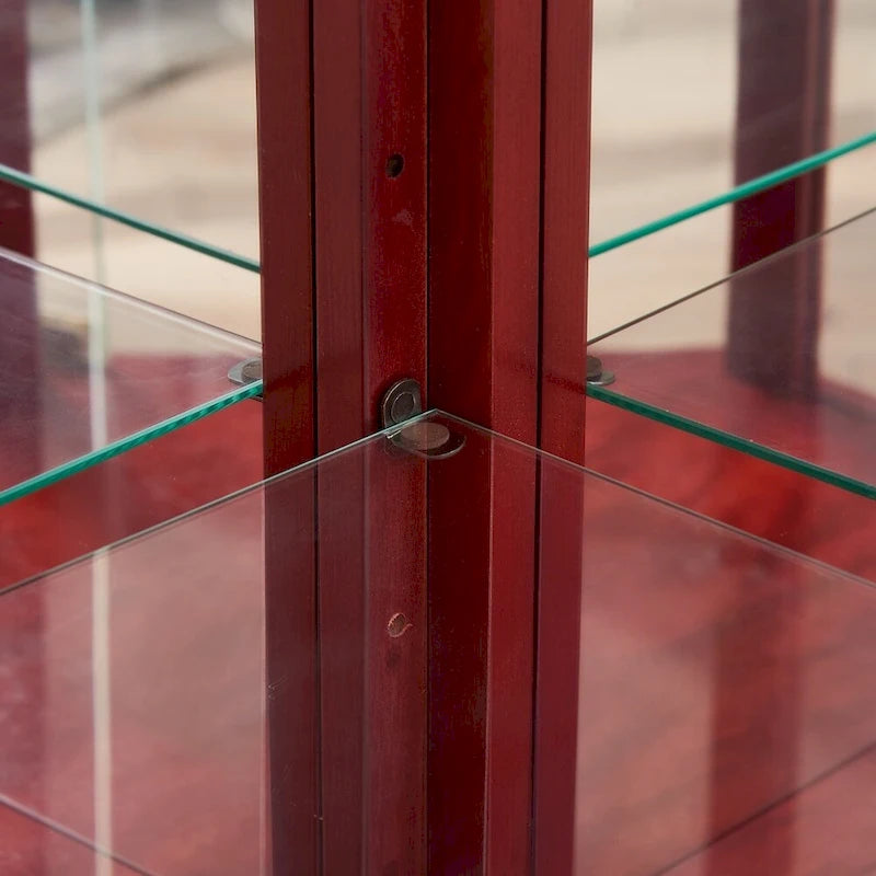 Wine Cabinet with Adjustable Glass Shelves Carved Decoration