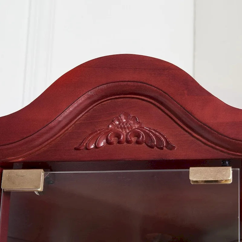 Wine Cabinet with Adjustable Glass Shelves Carved Decoration