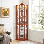 Wine Cabinet with Adjustable Glass Shelves Carved Decoration