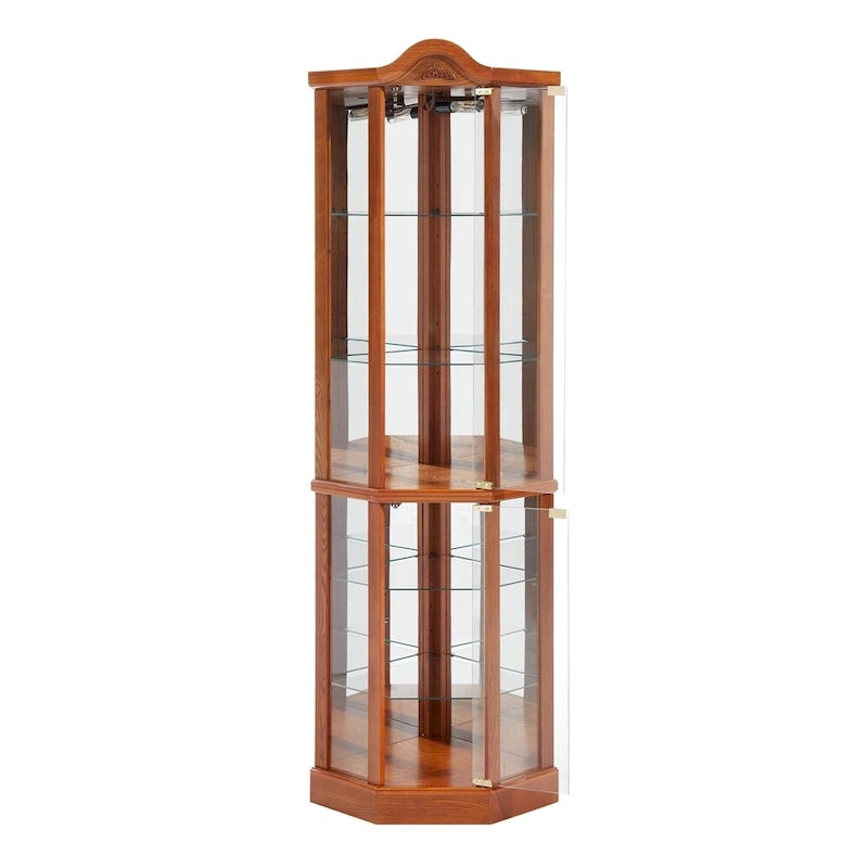 Wine Cabinet with Adjustable Glass Shelves Carved Decoration