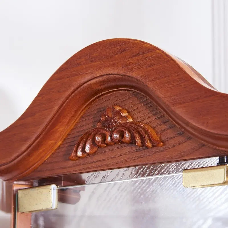 Wine Cabinet with Adjustable Glass Shelves Carved Decoration