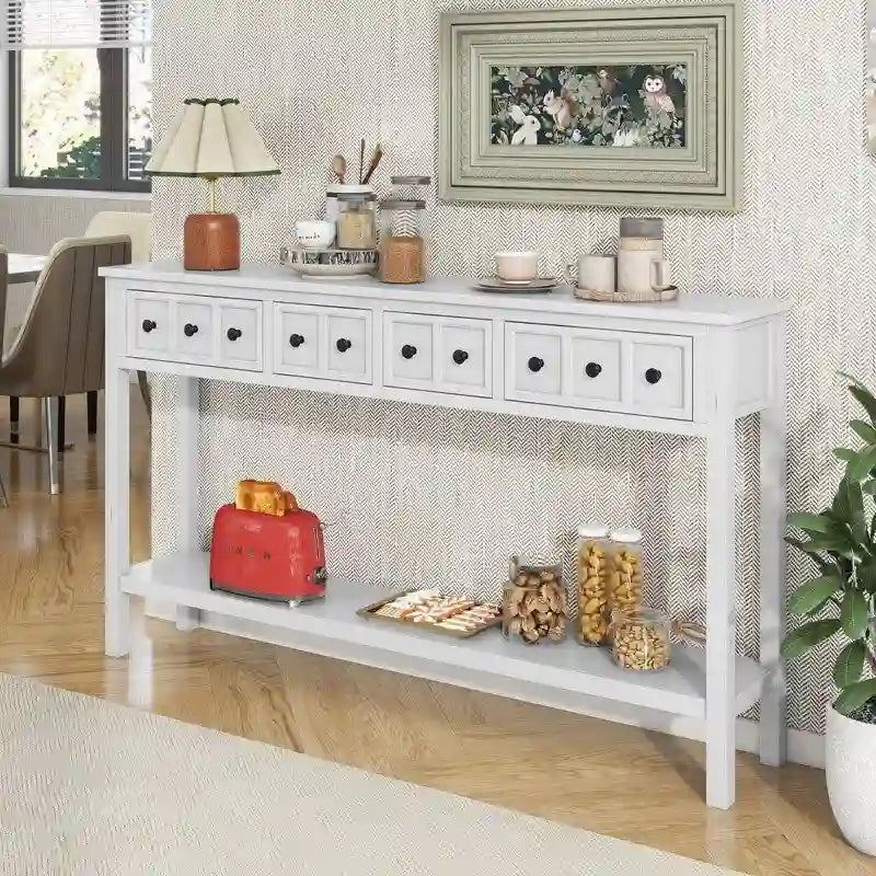 Rustic Entryway Console Table, 60 Long Sofa Table with two Different Size Drawers and Bottom Shelf for Storage