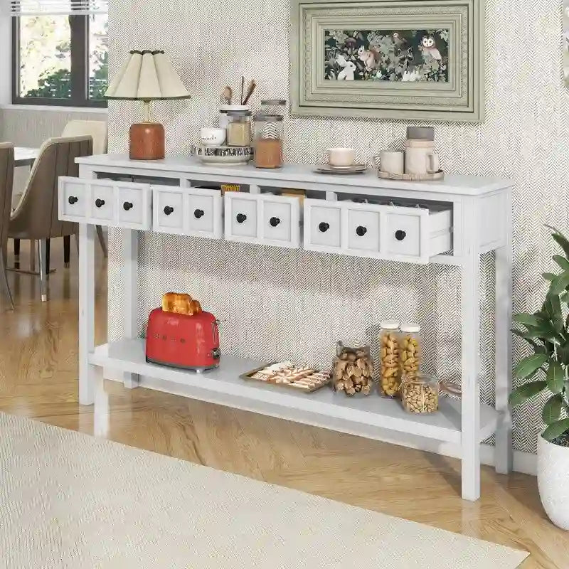 Rustic Entryway Console Table, 60 Long Sofa Table with two Different Size Drawers and Bottom Shelf for Storage