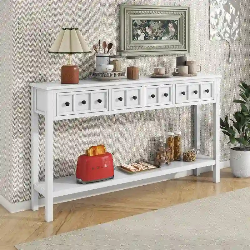 Rustic Entryway Console Table, 60 Long Sofa Table with two Different Size Drawers and Bottom Shelf for Storage