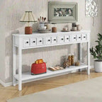 Rustic Entryway Console Table, 60 Long Sofa Table with two Different Size Drawers and Bottom Shelf for Storage