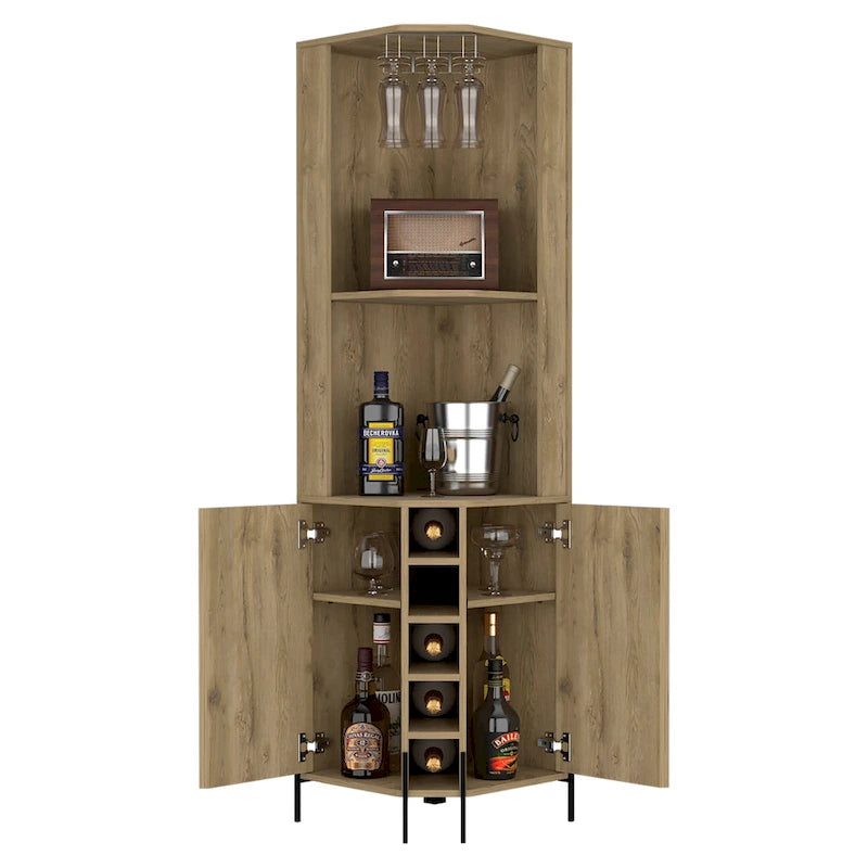 Corner Bar Cabinet for Kitchen, Dining Room,Living Room, Aged Oak