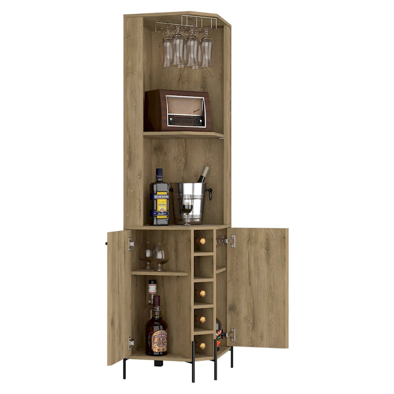Corner Bar Cabinet for Kitchen, Dining Room,Living Room, Aged Oak