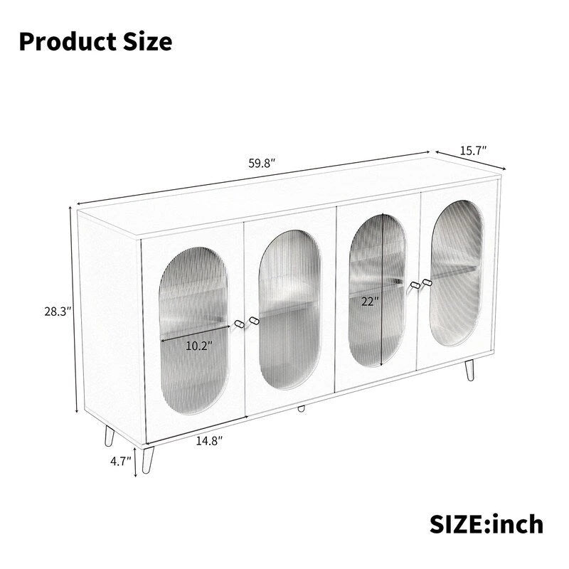 Grondin Modern Minimalist Wooden Sideboard Buffet Storage Cabinet with 4 Acrylic Doors and Interior Adjustable Shelves