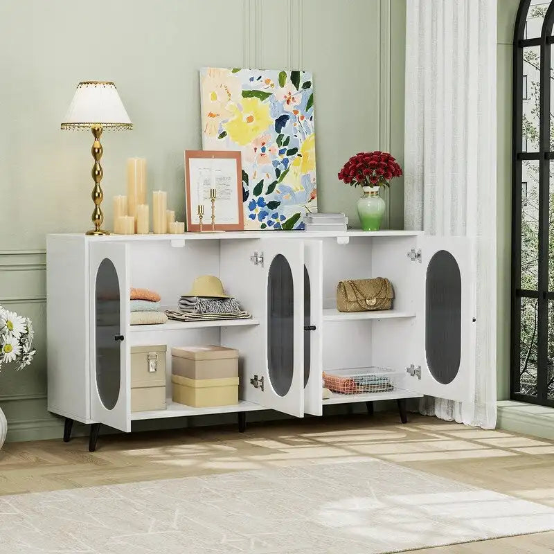 Grondin Modern Minimalist Wooden Sideboard Buffet Storage Cabinet with 4 Acrylic Doors and Interior Adjustable Shelves