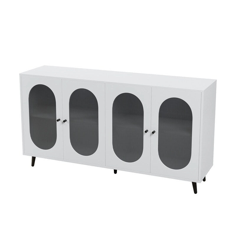 Grondin Modern Minimalist Wooden Sideboard Buffet Storage Cabinet with 4 Acrylic Doors and Interior Adjustable Shelves