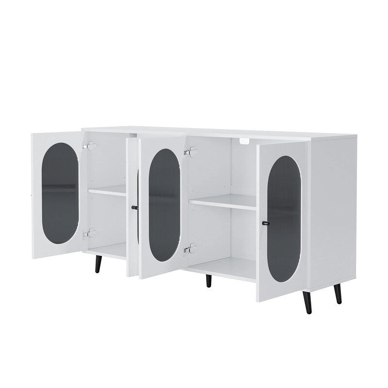 Grondin Modern Minimalist Wooden Sideboard Buffet Storage Cabinet with 4 Acrylic Doors and Interior Adjustable Shelves