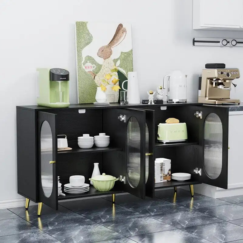 Grondin Modern Minimalist Wooden Sideboard Buffet Storage Cabinet with 4 Acrylic Doors and Interior Adjustable Shelves