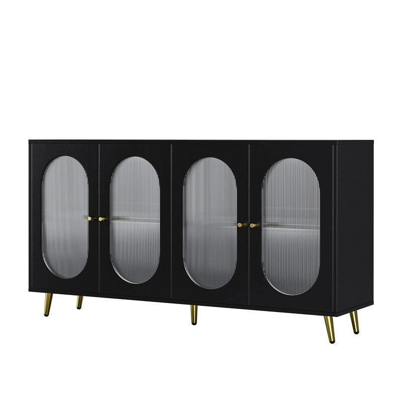Grondin Modern Minimalist Wooden Sideboard Buffet Storage Cabinet with 4 Acrylic Doors and Interior Adjustable Shelves