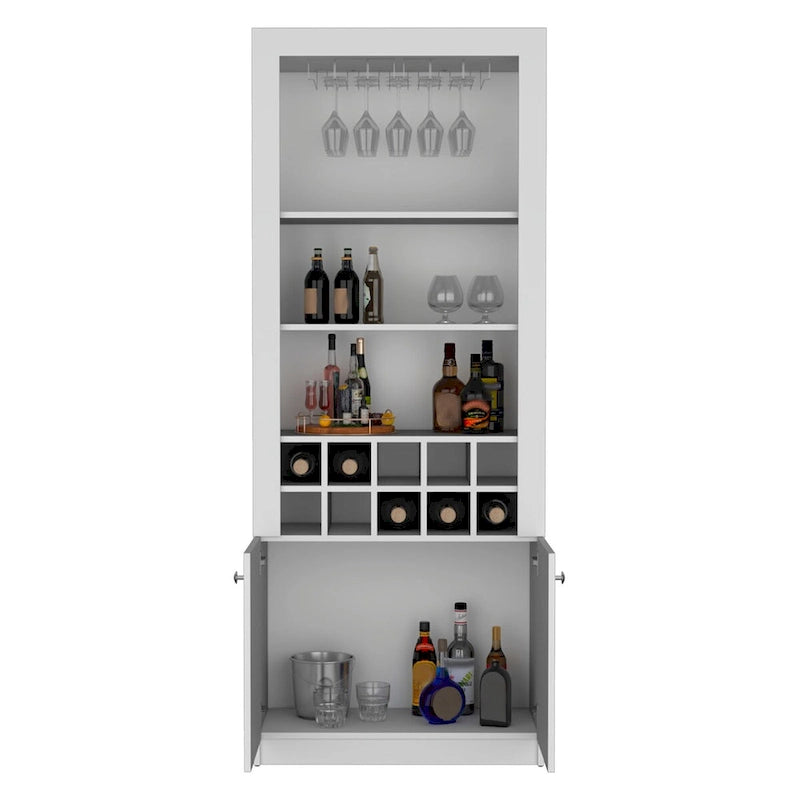 74Tall 4-Tier Modern Bar Cabinet with Glass Holder Stemware Rack,Wine Cabinet,Liquor Cabinet,10 Bottle Cubbies and 4 Shelves