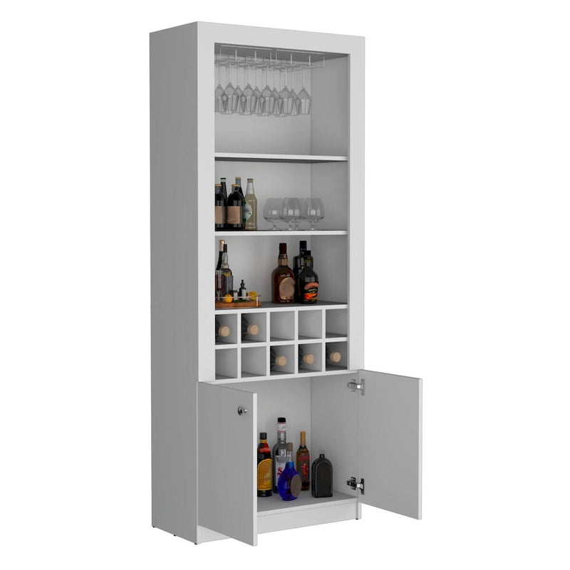 74Tall 4-Tier Modern Bar Cabinet with Glass Holder Stemware Rack,Wine Cabinet,Liquor Cabinet,10 Bottle Cubbies and 4 Shelves