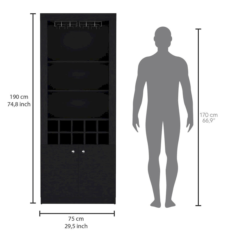 74Tall 4-Tier Modern Bar Cabinet with Glass Holder Stemware Rack,Wine Cabinet,Liquor Cabinet,10 Bottle Cubbies and 4 Shelves