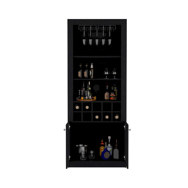 74Tall 4-Tier Modern Bar Cabinet with Glass Holder Stemware Rack,Wine Cabinet,Liquor Cabinet,10 Bottle Cubbies and 4 Shelves