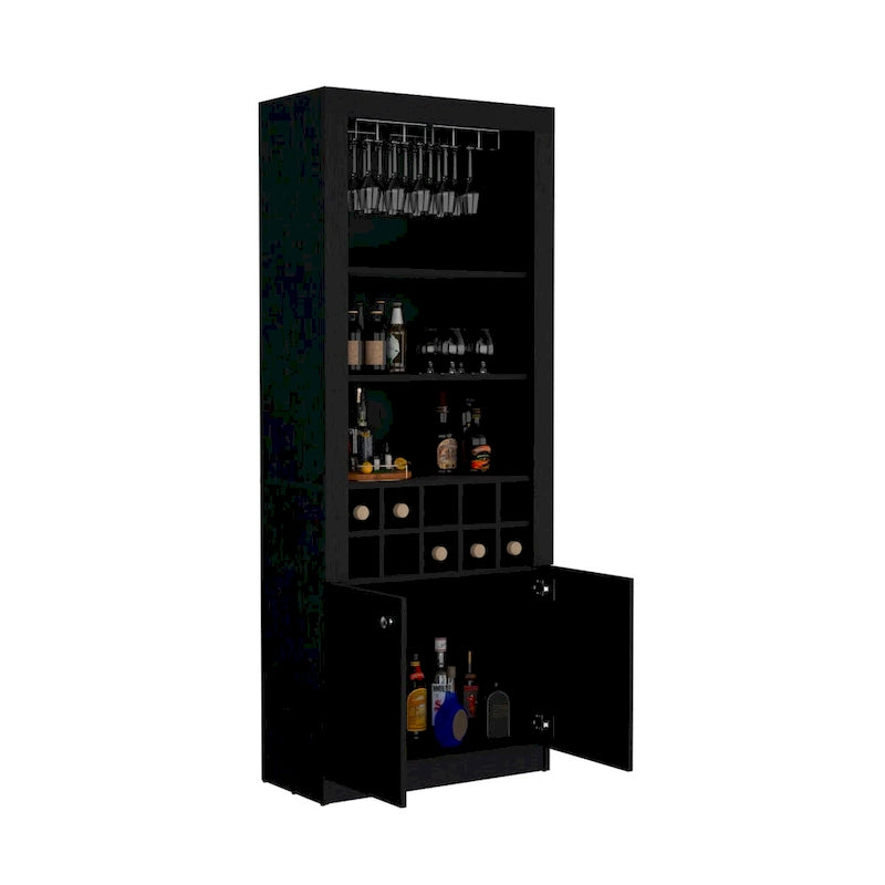74Tall 4-Tier Modern Bar Cabinet with Glass Holder Stemware Rack,Wine Cabinet,Liquor Cabinet,10 Bottle Cubbies and 4 Shelves