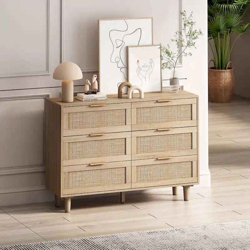 43.316-Drawers Rattan Storage Cabinet Rattan Drawer,for Bedroom,Living Room,Natural