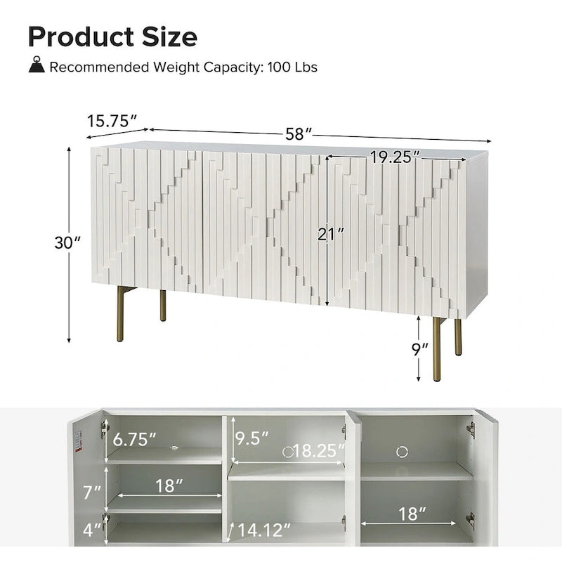 Reginald Modern 58 Wide Sideboard with Cable Management & Adjustable Feet by HULALA HOME
