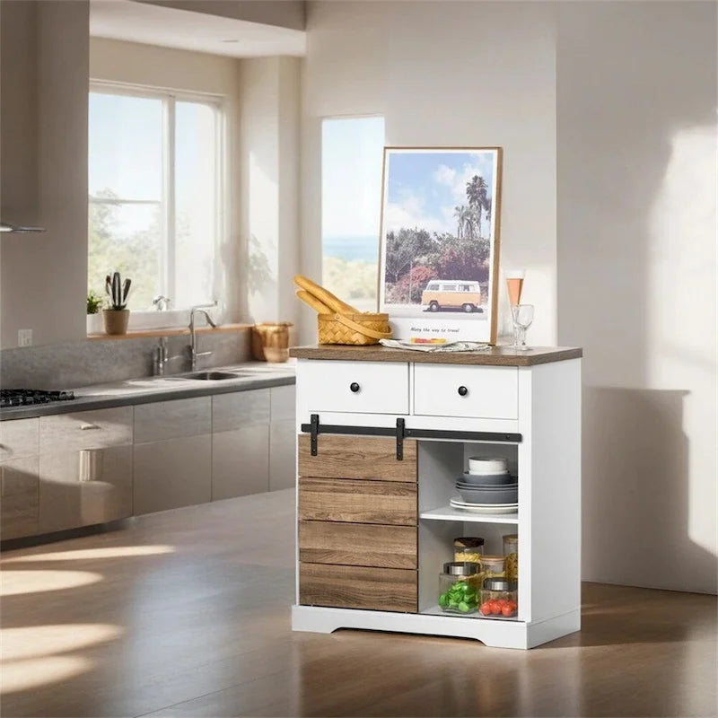 Farmhouse Coffee Bar Cabinet,Barn Door Wine Cabinet,Sideboard Buffet