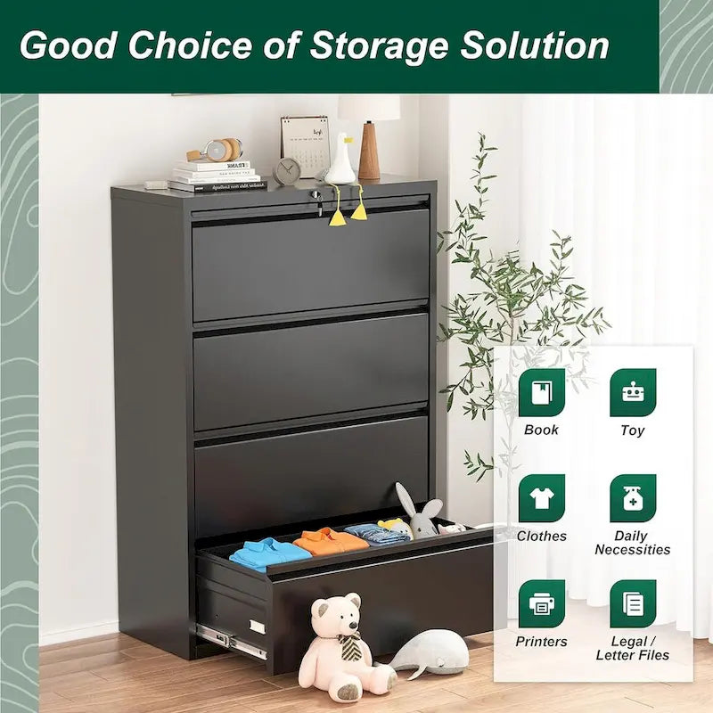 36W 4 Drawer Large Deep Locking Metal Lateral File Cabinet