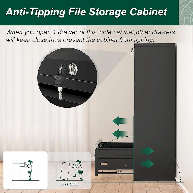 36W 4 Drawer Large Deep Locking Metal Lateral File Cabinet