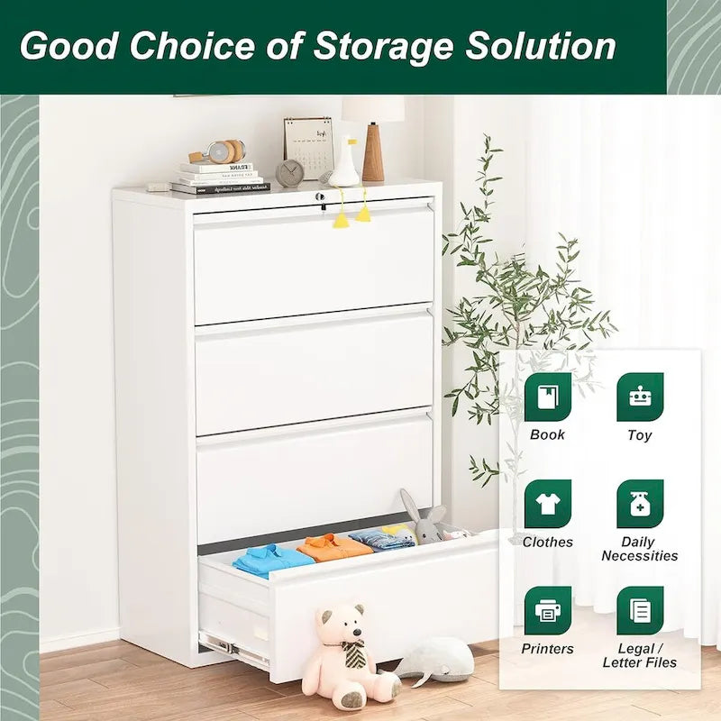 36W 4 Drawer Large Deep Locking Metal Lateral File Cabinet