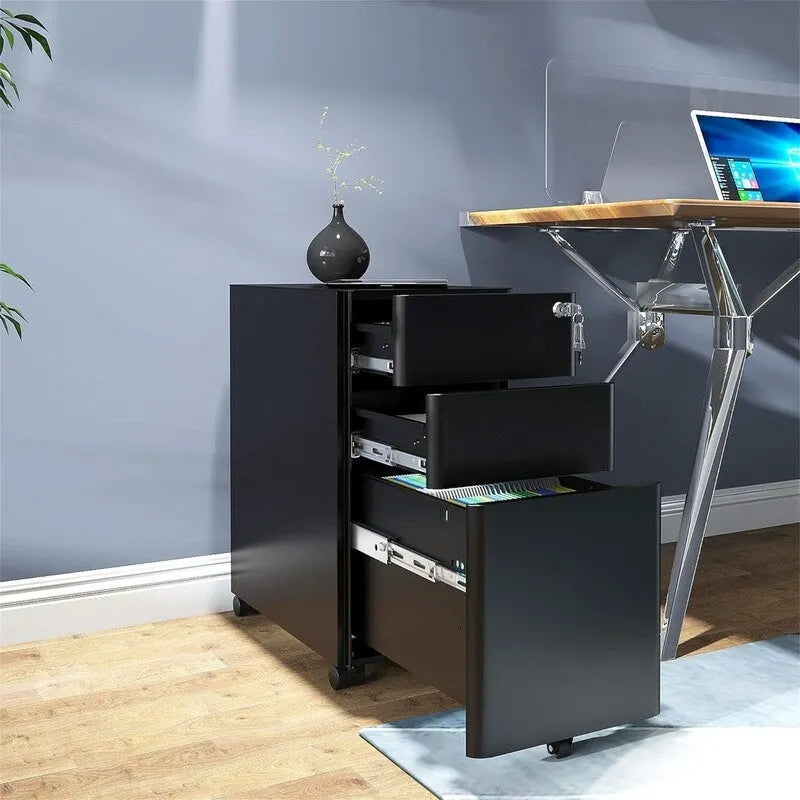 3-Drawer Slim File Cabinet with Lock - 18.1D x 11.8W x 23.4H