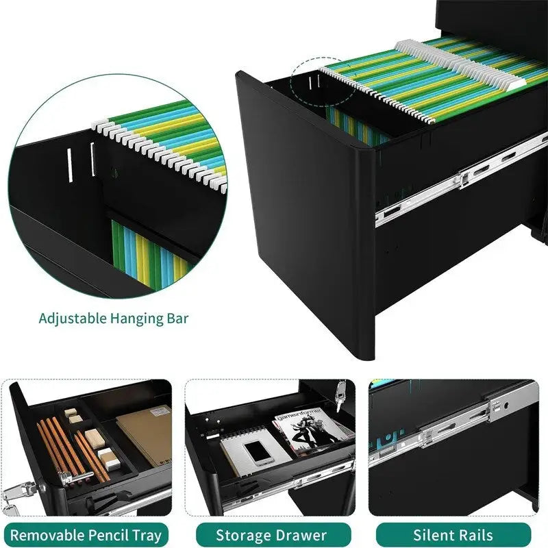 3-Drawer Slim File Cabinet with Lock - 18.1D x 11.8W x 23.4H