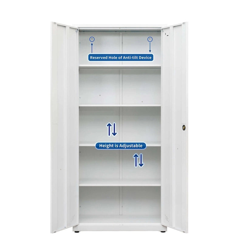 Metal Storage Cabinet with 2-Doors and Adjustable Shelves, Lockable Tall File Cabinet for Home Office Garage Kitchen Pantry