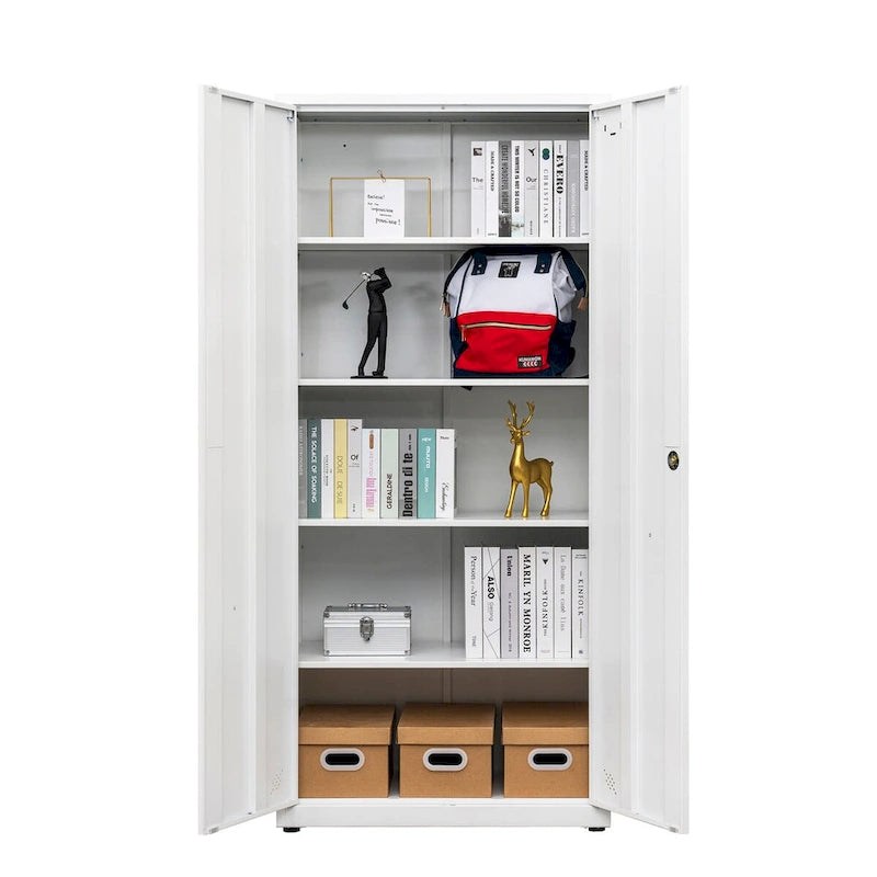 Metal Storage Cabinet with 2-Doors and Adjustable Shelves, Lockable Tall File Cabinet for Home Office Garage Kitchen Pantry