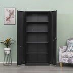 Metal Storage Cabinet with 2-Doors and Adjustable Shelves, Lockable Tall File Cabinet for Home Office Garage Kitchen Pantry