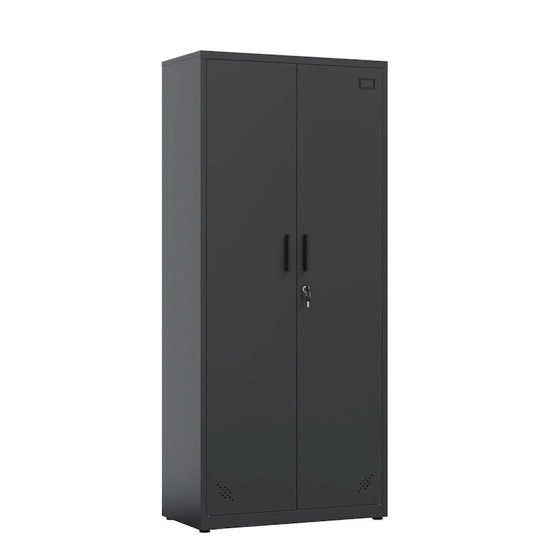 Metal Storage Cabinet with 2-Doors and Adjustable Shelves, Lockable Tall File Cabinet for Home Office Garage Kitchen Pantry