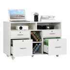 4 Drawer File Cabinet Wood Mobile Lockable Rolling with Shelves