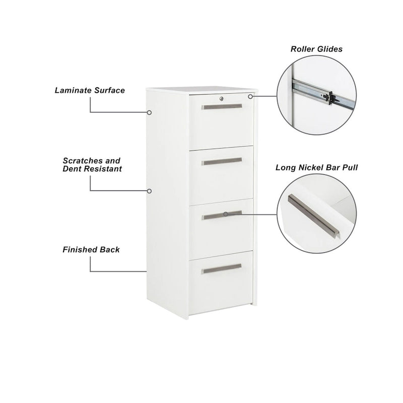 Saint Birch 4-Drawer Vertical Lateral in White Wood Grain - 48.5H x 18.5W x 17.5D