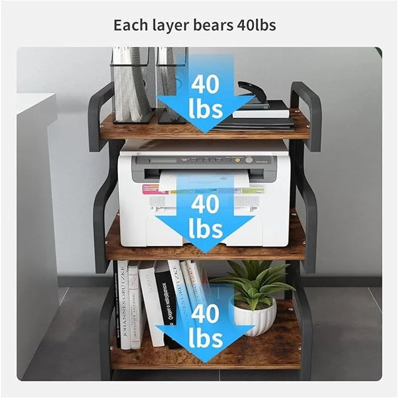 3-Tier Printer Stand with Wheels Movable Storage Cart Floor-Standing Multi-Purpose Shelf - 21.7 x 15.7 x 30.3 inches