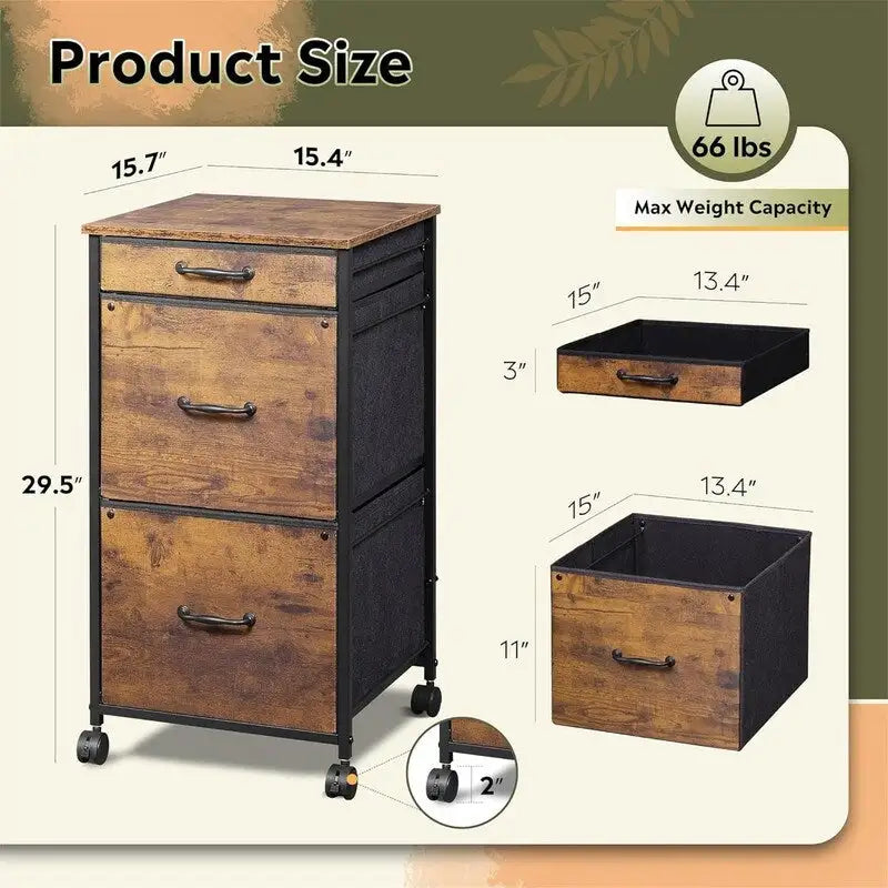 Mobile File Cabinet Dresser for Bedroom with 3 Drawers - 15.7D x 15.4W x 29.5H