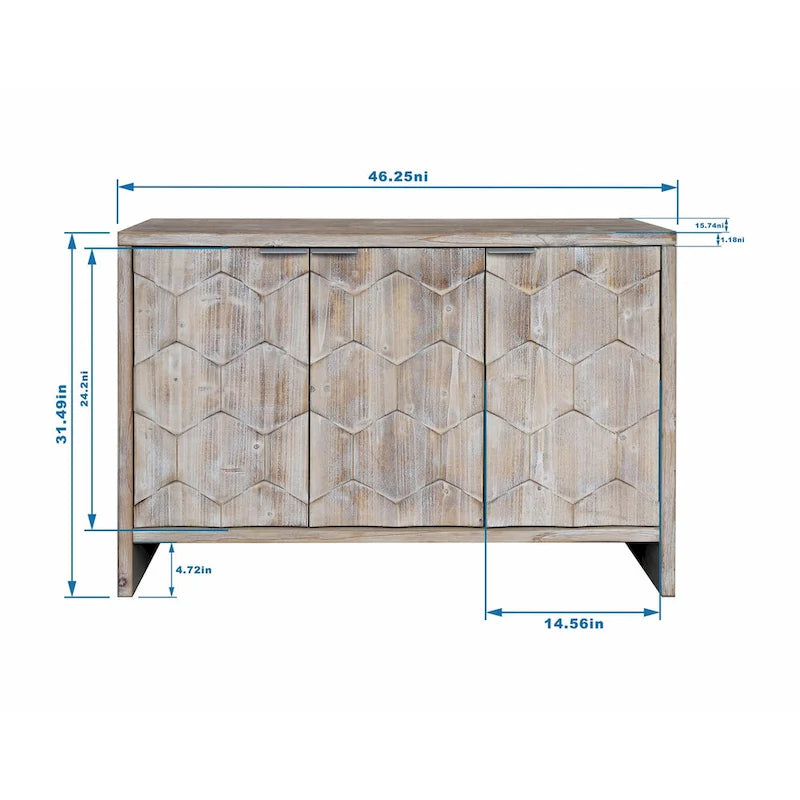 Farmhouse Style 3-Door Wooden Accent Cabinet: Sideboard Buffet Server with Storage