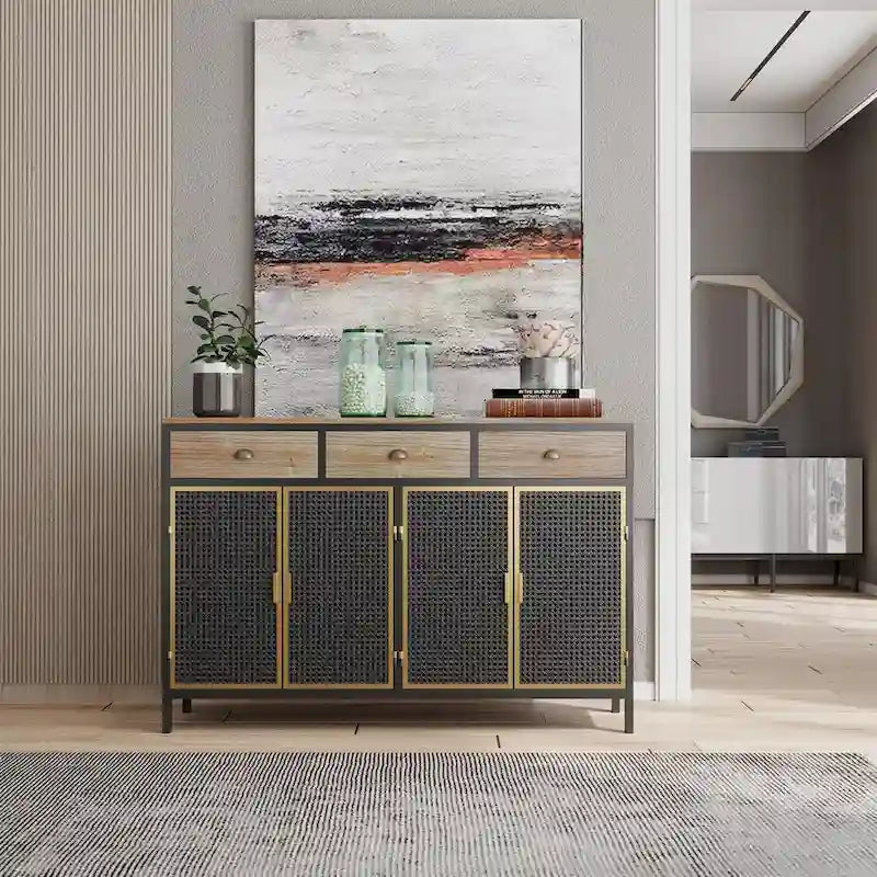 Modern 4 Doors Sideboard with 3 Top Drawers