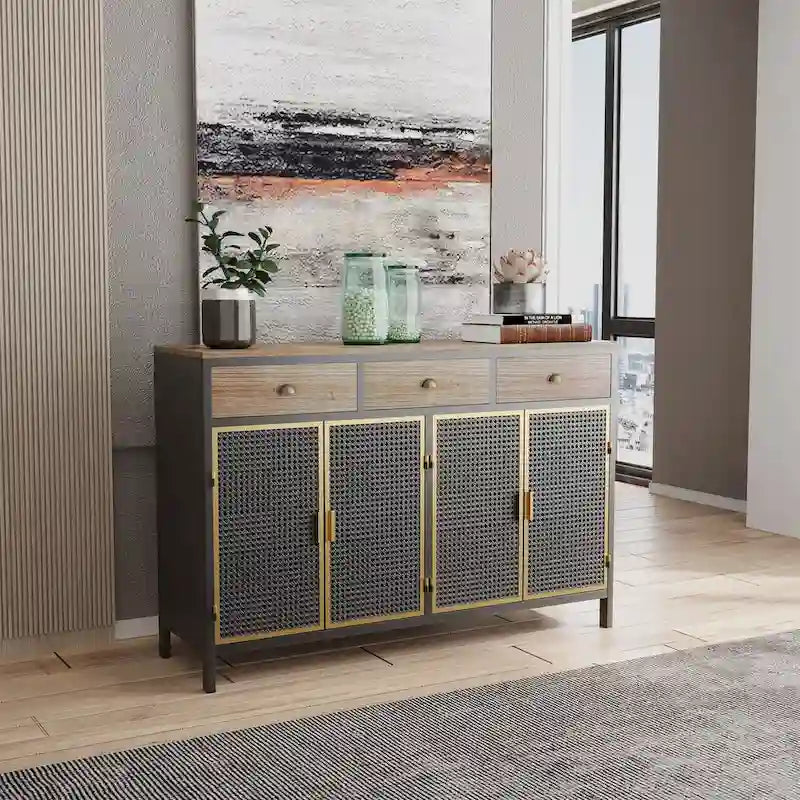 Modern 4 Doors Sideboard with 3 Top Drawers