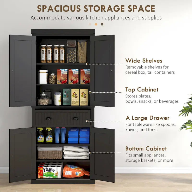 72 Tall Storage Cabinet with Drawer, Doors and Adjustable Shelves