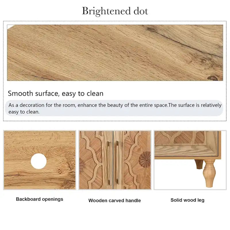 Carved Flower Door Large Storage Cabinet With Metal Handle