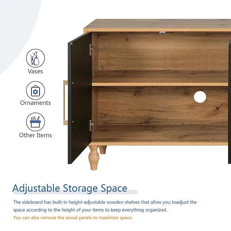 Carved Flower Door Large Storage Cabinet With Metal Handle