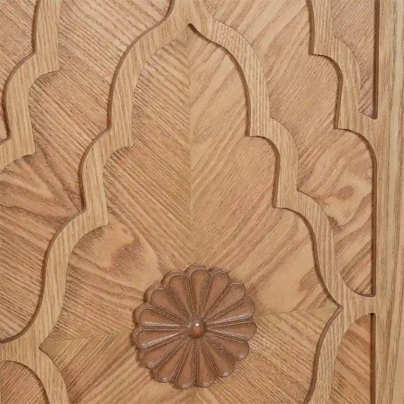 Carved Flower Door Large Storage Cabinet With Metal Handle