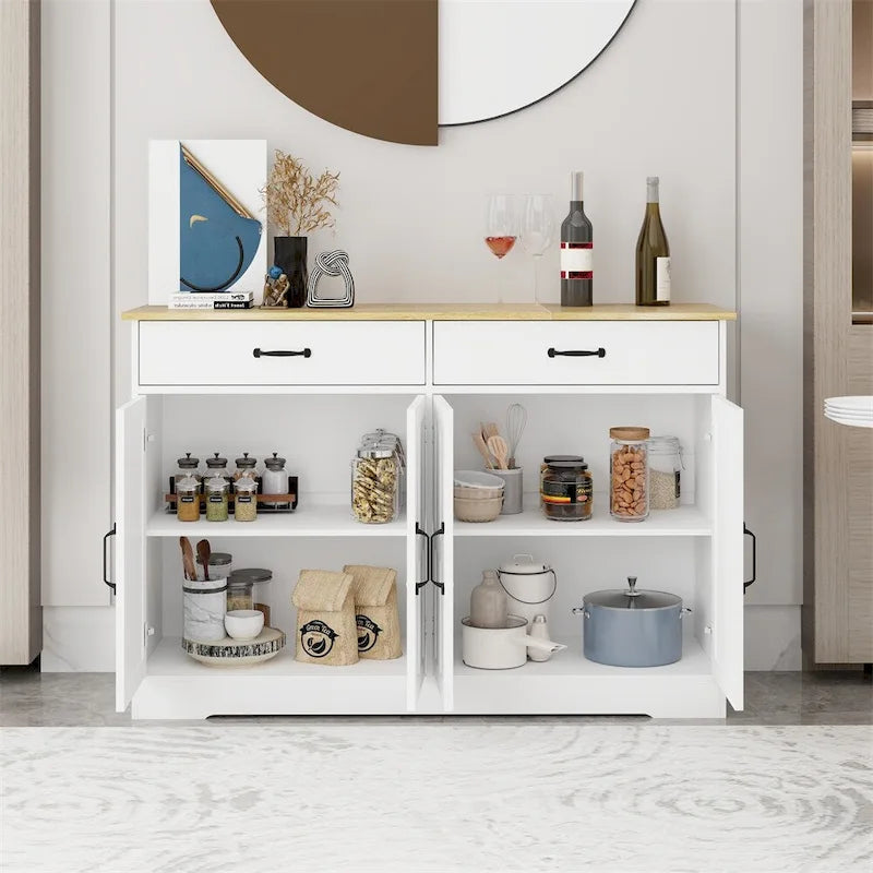 Farmhouse Buffet Cabinet Storage Sideboard with 2 Drawers and 4 Doors