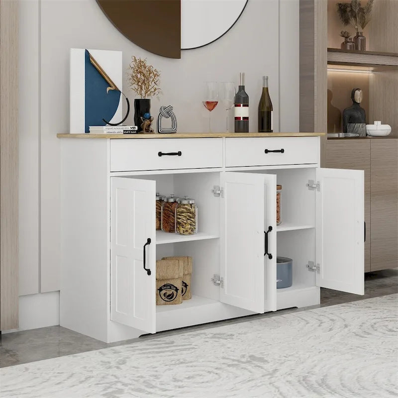 Farmhouse Buffet Cabinet Storage Sideboard with 2 Drawers and 4 Doors